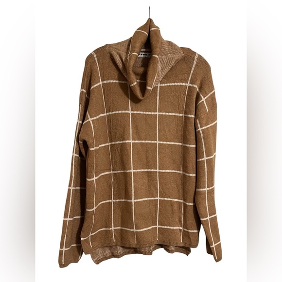 EVOWISH NWT Women's Pullover Turtleneck Sweater-Tan & White-Size Large - Picture 3 of 8